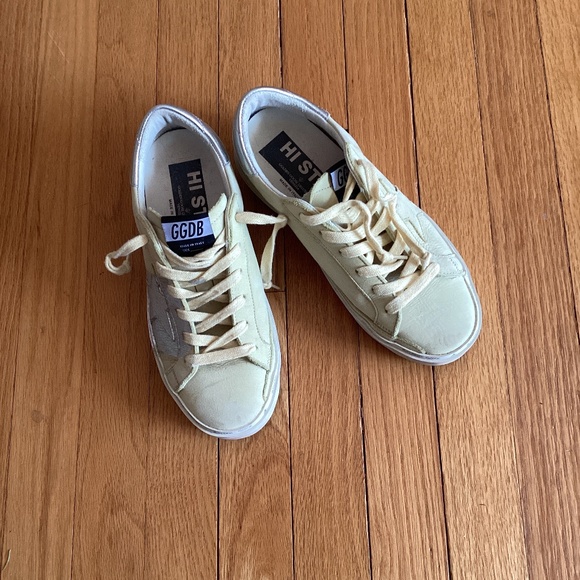 Golden Goose pale yellow/silver women’s size 7 HiStar slight platform sneakers. - Picture 2 of 9